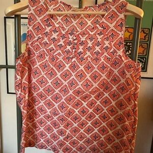 LOFT Sleeveless Top with Red and White Pattern